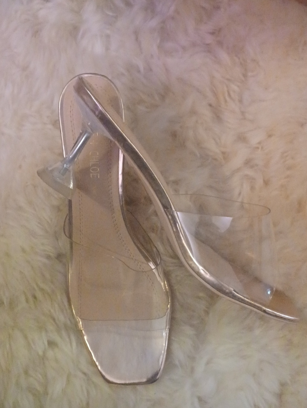 CHASE+CHLOE Clear Strap ROSE Gold mules Sz.10